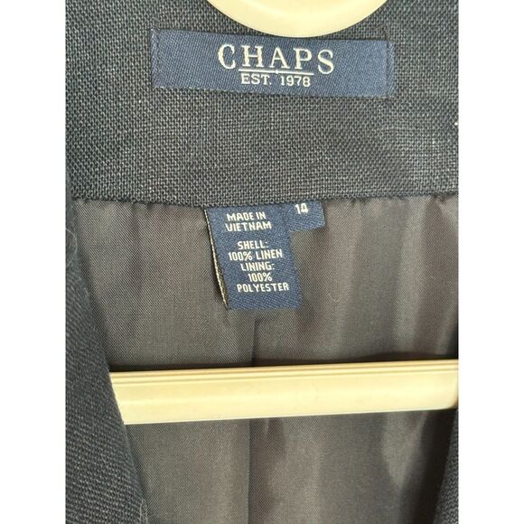 Chaps Navy Linen Blazer Gold Crest Nautical Academia Buttons Preppy Size 14 - Picture 5 of 8